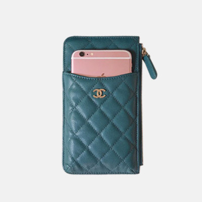 Chanel 2019 Ladies Wallet / Coin Purse / Card Purse / Phone Case - 샤넬 2019 여성용 레더 장지갑  / 동전지갑 / 카드지갑 / 휴대폰 케이스,CHAW0009,19.5cm.블루그린(금장)