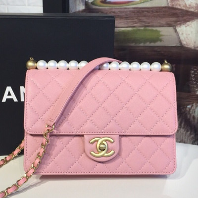 Chanel 2019 Leather Pearl Chain Shoulder Bag,21CM - 샤넬 2019 레더 진주 체인 숄더백 CHAB0805,21CM,핑크