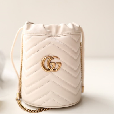 Gucci 2019 GG Marmont Mini Women Bucket Chain Shoulder Bag,19CM - 구찌 2019 GG 마몬트 미니 여성용 버킷 체인 숄더백, 575163,GUB0671,19CM,화이트