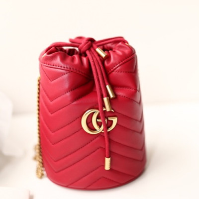 Gucci 2019 GG Marmont Mini Women Bucket Chain Shoulder Bag,19CM - 구찌 2019 GG 마몬트 미니 여성용 버킷 체인 숄더백, 575163,GUB0672,19CM,레드