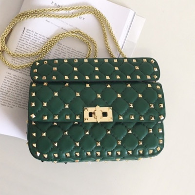 Valentino 2019 Garavani Ruckstud Spike Leather Chain Shoudler Bag,20/24/30CM - 발렌티노 2019 가라바니 락스터드 스파이크 여성용 레더 체인 숄더백 ,VTB0595,20/24/30CM,다크그린