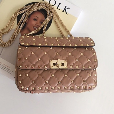 Valentino 2019 Garavani Ruckstud Spike Leather Chain Shoudler Bag,20/24/30CM - 발렌티노 2019 가라바니 락스터드 스파이크 여성용 레더 체인 숄더백 ,VTB0596,20/24/30CM,베이지핑크