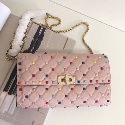 Valentino 2019 Rockstud Chain Shoulder Bag,23.5CM - 발렌티노 2019 락스터드 여성용 체인 숄더백 ,0137 - VTB0606,23.5CM,핑크