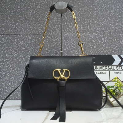 Valentino 2019 Garavani V-ring Leather Shoudler Bag,29CM - 발렌티노 2019 가라바니 브이링 여성용 레더 숄더백 ,VTB0617,29CM,블랙