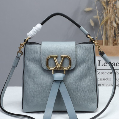 Valentino 2019 V-ring Leather Tote Shoudler Bag,22CM - 발렌티노 2019 브이링 여성용 레더 토트 숄더백 ,VTB0625,22CM,연스카이블루