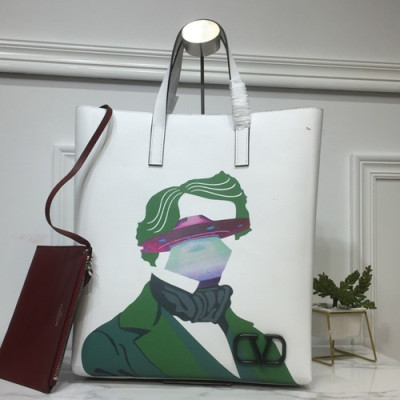 Valentino 2019 Garavani V-ring Leather Tote Shopper Bag,40CM - 발렌티노 2019 가라바니 브이링 남여공용 레더 토트 쇼퍼백 ,VTB0647,40CM,화이트