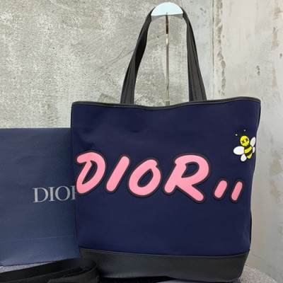 Dior x Kaws 2019 Canvas & Leather Tote Shopper Bag ,44CM - 디올 x 카우스 2019 남여공용 캔버스 & 레더 토트 쇼퍼백  DIOB0296,44CM,블루(핑크)