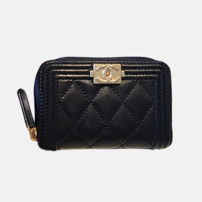 Chanel 2019 Ladies Wallet / Coin Purse / Card Purse  - 샤넬 2019 여성용 레더 반지갑 / 동전지갑 / 카드지갑 ,CHAW0013,11.5cm.블랙(금장)