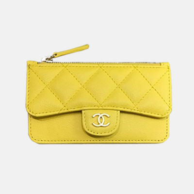 Chanel 2019 Ladies Wallet / Card Purse - 샤넬 2019 여성용 레더 중지갑  / 카드지갑 ,CHAW0024,13cm.옐로우(금장)