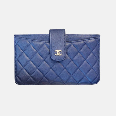 Chanel 2019 Ladies Wallet / Card Purse - 샤넬 2019 여성용 레더 장지갑 / 카드지갑 ,CHAW0033,18.5cm.블루(금장)