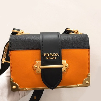 Prada Cahier Leather Shoulder Bag,20cm - 프라다 카이에 레더 여성용 숄더백 ,1BD045-36,20cm,오렌지