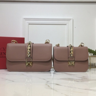 Valentino 2019 Leather Rockstud Box Shoudler Cross Bag,21/26CM - 발렌티노 2019 레더 락스터드 박스 숄더 크로스백, VTB0700,21/26CM,베이지핑크