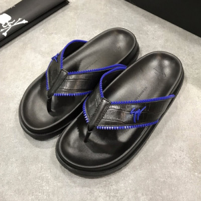 Giuseppe Zanoti 2019 Mens Logo Leather Flip-flap - 쥬세페자노티 남성 로고 레더 발가락 슬리퍼 Giu0038x.Size(240 - 275).블루