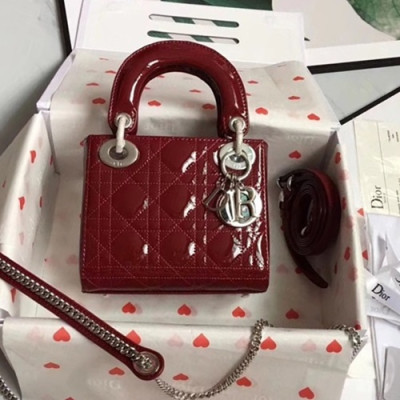 Dior 2019 Lady Dior Tote Shoulder Bag,17CM - 디올 2019 레이디 디올 토트 숄더백 DIOB0326,17CM,와인(은장)