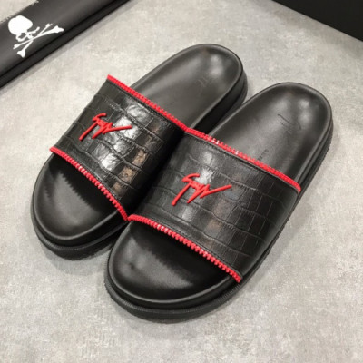 Giuseppe Zanoti 2019 Mens Logo Leather Slipper - 쥬세페자노티 남성 로고 레더 슬리퍼 Giu0042x.Size(240 - 275).레드