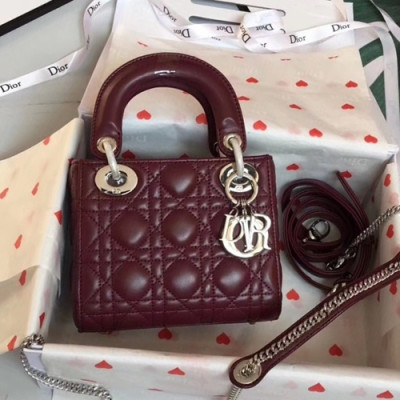 Dior 2019 Lady Dior Tote Shoulder Bag,17CM - 디올 2019 레이디 디올 토트 숄더백 DIOB0332,17CM,와인(은장)