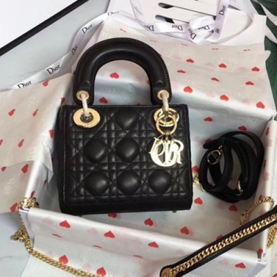 Dior 2019 Lady Dior Tote Shoulder Bag,17CM - 디올 2019 레이디 디올 토트 숄더백 DIOB0337,17CM,블랙(금장)