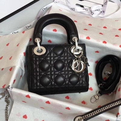 Dior 2019 Lady Dior Tote Shoulder Bag,17CM - 디올 2019 레이디 디올 토트 숄더백 DIOB0338,17CM,블랙(은장)