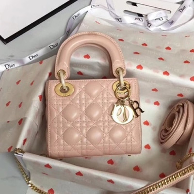 Dior 2019 Lady Dior Tote Shoulder Bag,17CM - 디올 2019 레이디 디올 토트 숄더백 DIOB0339,17CM,인디핑크(금장)