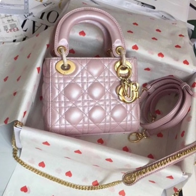 Dior 2019 Lady Dior Tote Shoulder Bag,17CM - 디올 2019 레이디 디올 토트 숄더백 DIOB0343,17CM,핑크(금장)