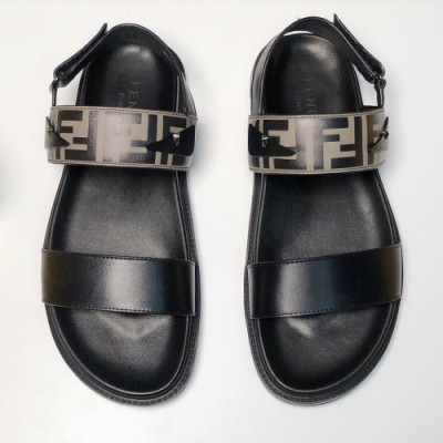 Fendi 2019 Mens Initial Logo Vercro Strap Leather Sandal- 펜디 남성 이니셜 로고 벨크로 스트랩 레더 샌들 Fen0290x.Size(240 - 275).블랙