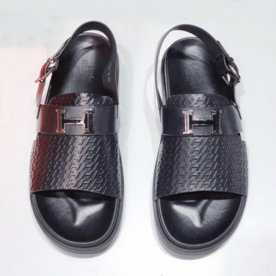 Hermes 2019 Mens Classic Logo Leather Strap Sandal - 에르메스 남성 로고 클래식 레더 스트랩 샌들 Her0295x.Size(240 - 275).블랙