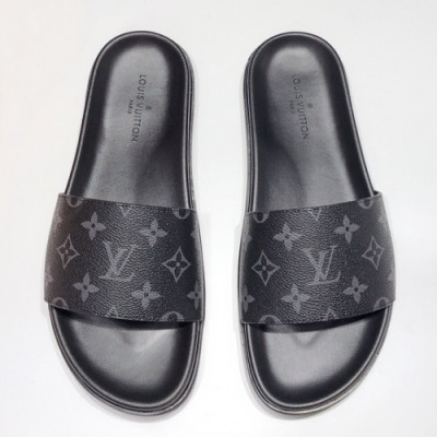 Louis Vuitton 2019 Mens Initial Logo Leather Slipper- 루이비통 남성 이니셜 로고 레더 슬리퍼 Lou01177x.Size(240 - 275).블랙