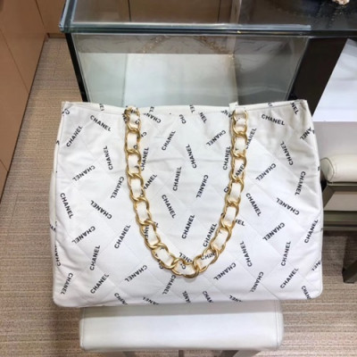 Chanel 2019 Canvas Women Tote Shoulder Shopper Bag,41CM - 샤넬 2019 캔버스 여성용 토트 숄더 쇼퍼백,CHAB0947,41CM,화이트