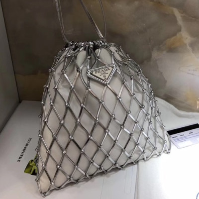 Prada 2019 Mesh Satin Leather Tote Shoulder Cross Bag,25cm - 프라다 2019 여성용 매쉬 새틴 레더 토트 숄더 크로스백 ,1BC075-5,25cm,실버