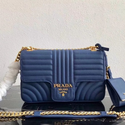 Prada 2019  Diagramme Leather Chain Shoulder Cross Bag,24cm - 프라다 2019 다이어그램 레더 체인 숄더 크로스백 ,1BD108-7,24cm,블루