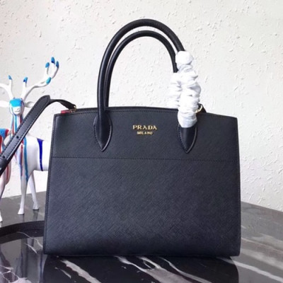 Prada 2019 Bibliothque Leather Tote Shoulder Bag,30cm - 프라다 2019 비블리오텍 여성용 레더 토트 숄더백 ,1BA049-8,30cm,블랙+레드