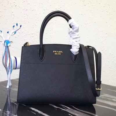 Prada 2019 Bibliothque Leather Tote Shoulder Bag,30cm - 프라다 2019 비블리오텍 여성용 레더 토트 숄더백 ,1BA049-9,30cm,블랙