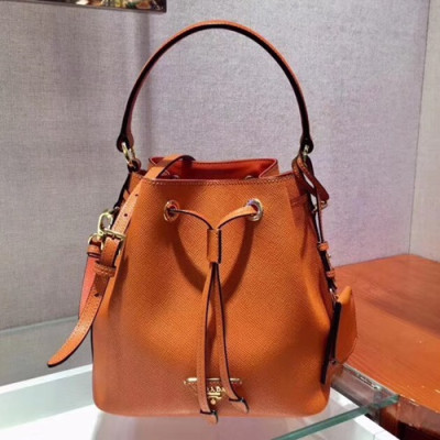 Prada 2019 Woman Leather Bucket Tote Shoulder Bag,22cm - 프라다 2019 여성용 레더 버킷 토트 숄더백 ,1BZ032-5,22cm,오렌지