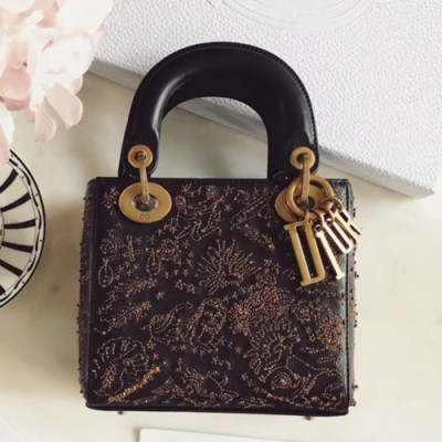 Dior 2019 Lady Dior Mini Tote Shoulder Bag,17CM - 디올 2019 레이디 디올 미니 토트 숄더백 DIOB0395,17CM, 블랙