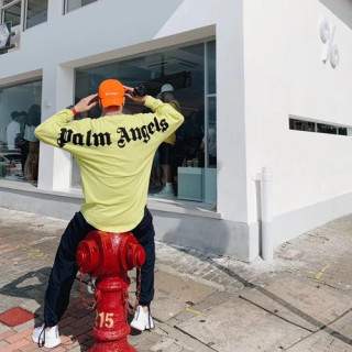 Palm Angels 2019 Mens  Logo Cotton Hood Long Tshirt - 팜 엔젤스 남성 로고 코튼 긴팔티셔츠 Palts0007.Size(s -l).옐로우