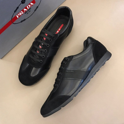 Prada 2019 Mens Business Logo Leather Sneakers - 프라다 남성 비지니스 로고 레더 스니커즈 Pra0664x.Size(240 - 265).블랙