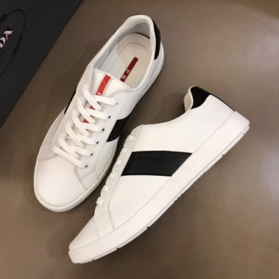 Prada 2019 Mens Business Logo Leather Sneakers - 프라다 남성 비지니스 로고 레더 스니커즈 Pra0665x.Size(240 - 265).화이트