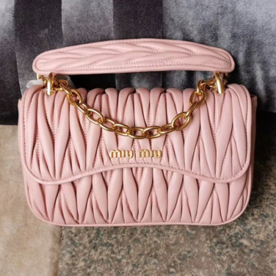 MiuMiu 2019 Matelasse Chain Shoulder Bag,21cm - 미우미우 2019 마틀라세 체인 숄더백,5BD140, MIUB0375, 21cm,핑크