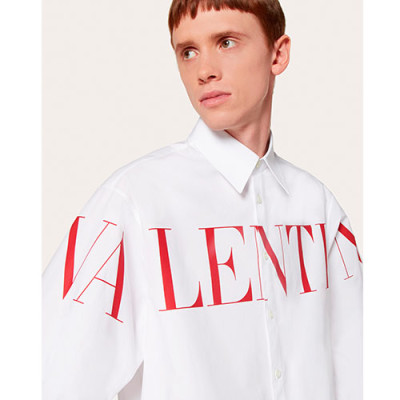 Valentino 2019 Mm/Wm Logo Slim Fit Cotton Short Sleeved Shirt - 발렌티노 남자 로고 슬림핏 고튼 셔츠 Valsh0009.Size(m -2xl).화이트
