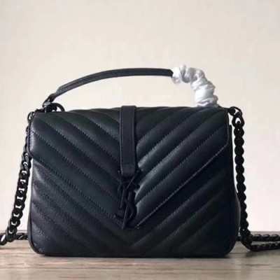 Saint Laurent 2019 Woman College Chain Shoulder Bag,24CM - 입생로랑 2019 여성용 칼리지 체인 숄더백 2802-1, SLB0459, 24CM,블랙