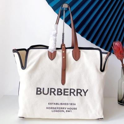 Burberry 2019 Canvas Tote Shoulder Shopper Bag, 35cm - 버버리 2019 캔버스 토트 숄더 쇼퍼백,BURB00345,35cm,화이트