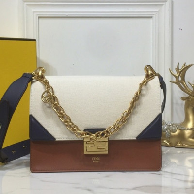 Fendi 2019 Kan U Leather & Canvas Shoudler Cross Bag,25CM - 펜디 2019 캔 유 레더&캔버스 숄더 크로스백,VTB0746,25CM,브라운+베이지