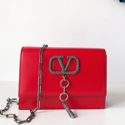 Valentino 2019 Vcase Leather Chain Shoudler Bag,22CM - 발렌티노 2019 Vcase 여성용 레더 체인 숄더백 ,VTB0757,22CM,레드