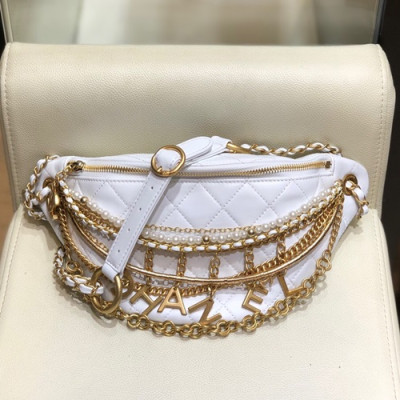 Chanel 2019 Women Leather Hip Sack Belt Bag ,34CM - 샤넬 2019 여성용 레더 힙색 벨트백,CHAB1027,34CM,화이트