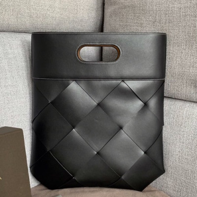 Bottega Veneta 2019 Leather & Canvas Intreccio Slip Tote Bag / Clutch Bag,39cm - 보테가 베네타 2019 레더 & 캔버스 인터레치오 플랩 토트백 / 클러치백, 574154,BVB0296,39cm,블랙