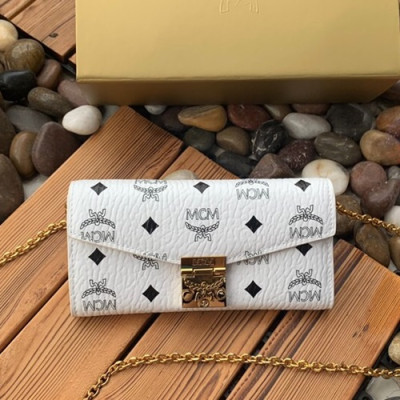 MCM 2019 Visetos Wallet Chain Shoulder Cross Bag,19cm - 엠씨엠 2019 여성용 비세토스 월릿 체인 숄더 크로스백 MCMB0309, 19cm,화이트