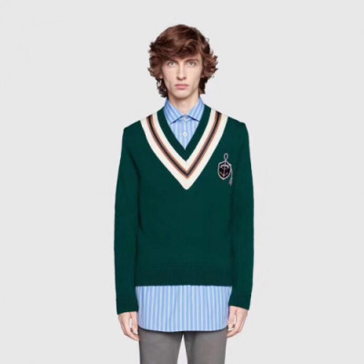 Gucci 2019 Logo V-Neck Wool Sweater - 구찌 로고 브이넥 울 스웨터 Gucca0123.Size (s-xl).컬러(그린)