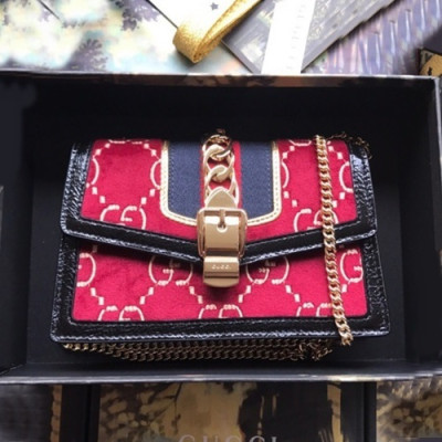 Gucci 2019 Sylvie VelVet Chain Shoulder Bag,19CM - 구찌 2019 실비 벨벳 체인 숄더백 494642,GUB0716,19CM,레드