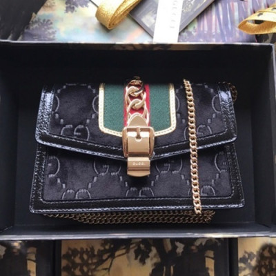 Gucci 2019 Sylvie VelVet Chain Shoulder Bag,19CM - 구찌 2019 실비 벨벳 체인 숄더백 494642,GUB0718,19CM,블랙