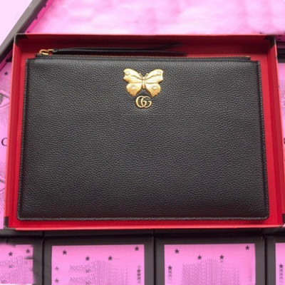 Gucci 2019 Butterfly Leather Clutch Bag ,30CM - 구찌 2019 버터플라이 레더 여성용 클러치백 499360 ,GUB0719,30cm,블랙